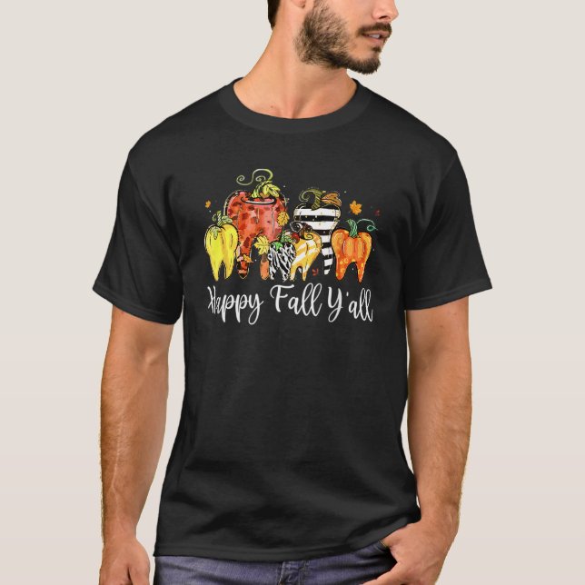 Happy Fall Y'all Pumpkin Tooth Lepard Zebra Hallow T Shirt (Framsida)