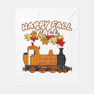Happy Fall Y'All Steam Train Pumpkin Railroad Fleecefilt