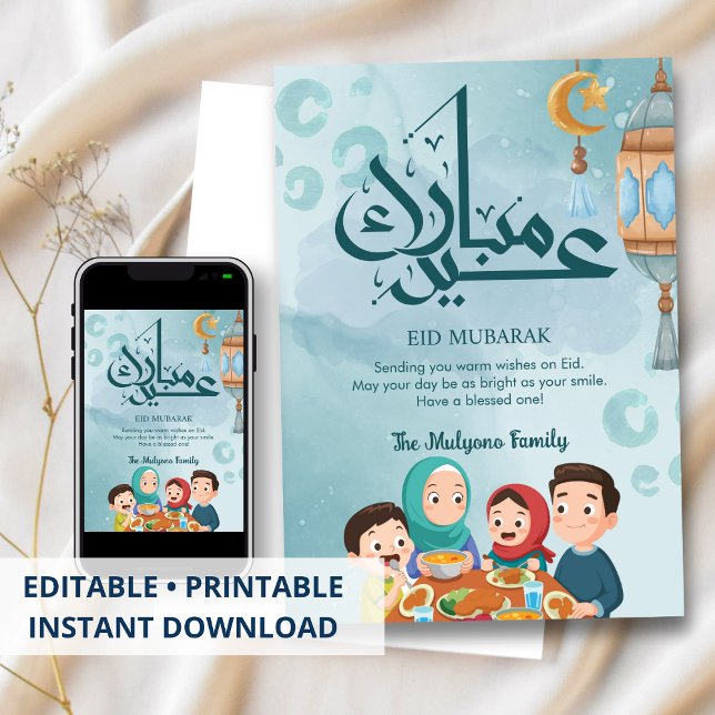 Happy Family Dinner Celebration Eid Card Julkort (Skapare uppladdad)