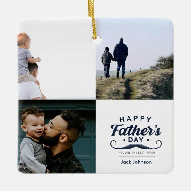 Happy Father’s Day Mustache Tribute Design Julgransprydnad Keramik (Framsida)