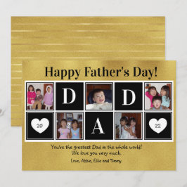 Happy Father's Day 5 Photo Gold Flat Greeting Card Kort