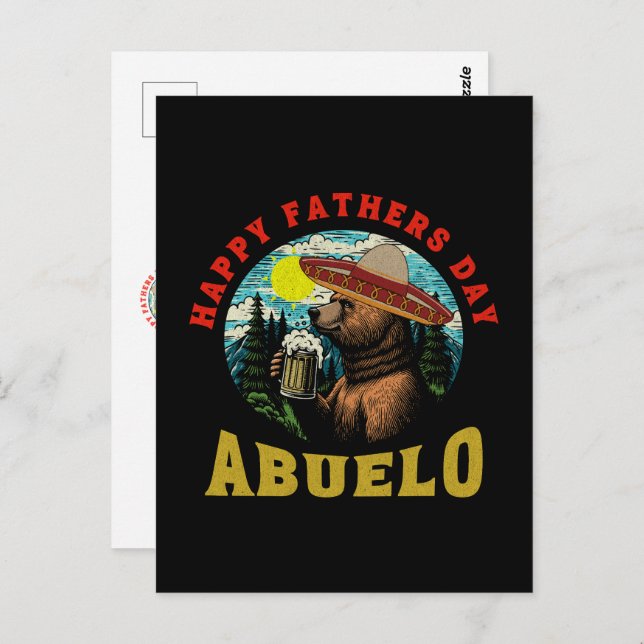 Happy Father's Day Abuelo Beer Mug Bear Sombrero  Vykort (Fram/baksida)
