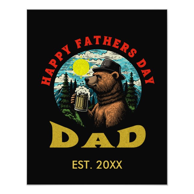 Happy Father's Day Dad Beer Mug Outdoorsman Bear  Fototryck (Framsidan)
