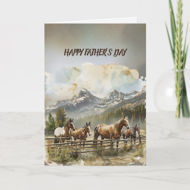 Happy Father's Day Horses In Corral In Mountains Kort (Framsida)