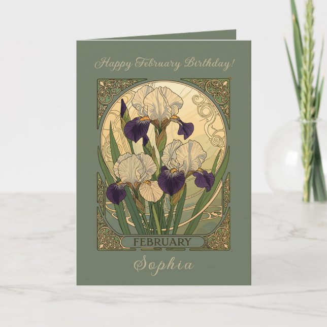 Happy February Birthday Iris Flowers Kort (Framsida)