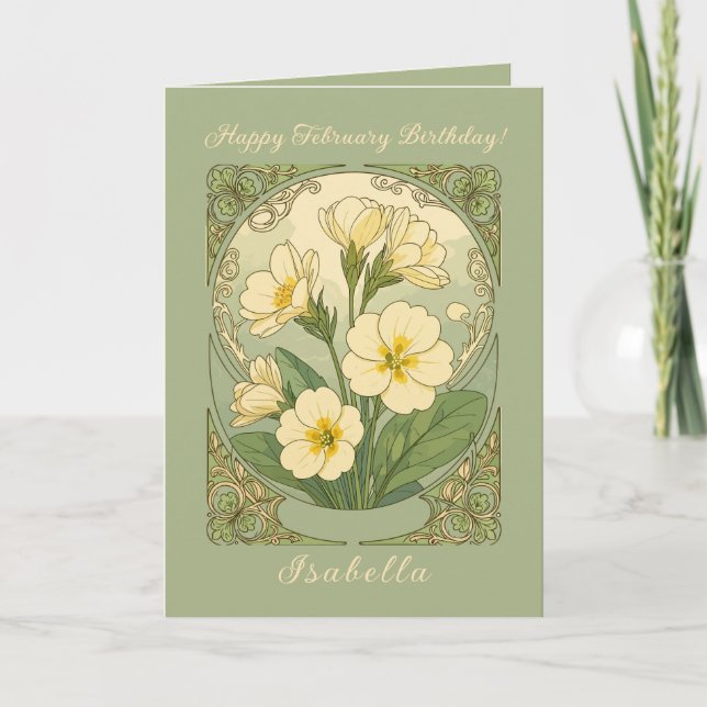 Happy February Birthday Primrose Flowers Kort (Framsida)