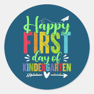 Happy First Day Of Kindergarten Funny Teacher Runt Klistermärke