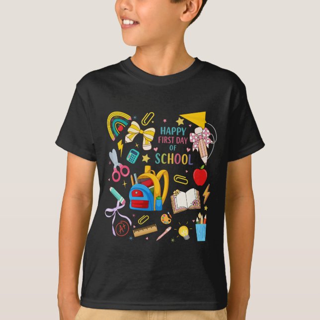 Happy First Day Of School Cute Preppy school T Shirt (Framsida)