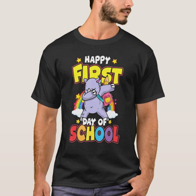 Happy First Day Of School Dabbing Rhino Back To Sc T Shirt (Framsida)