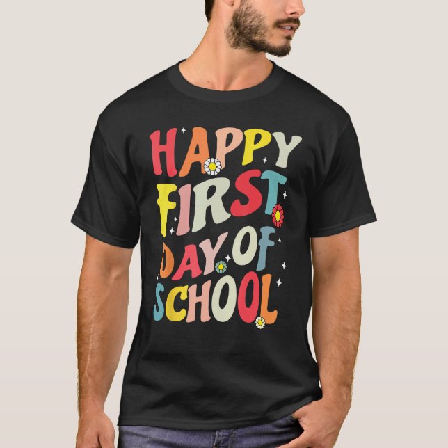 Happy First Day Of School Groovy Teacher Student K T Shirt (Framsida)