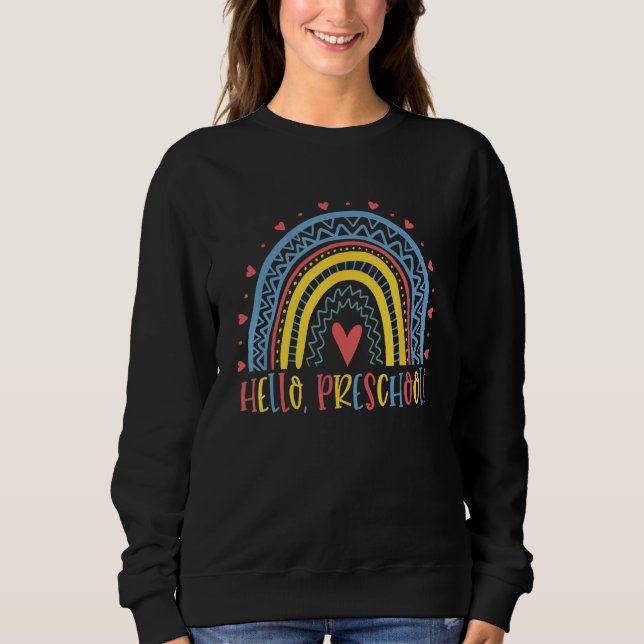 Happy First Day Of School Hello Preschool Teacher  T Shirt (Framsida)