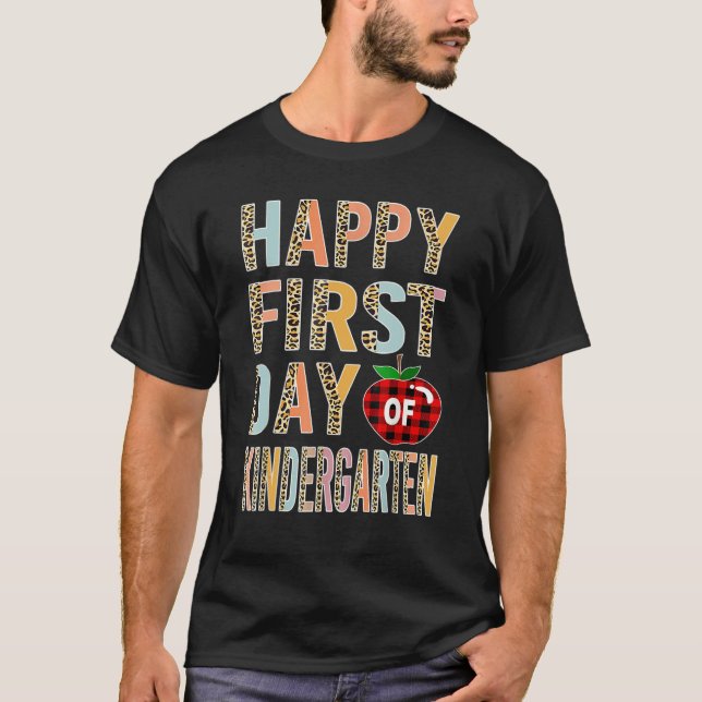 Happy First Day Of School Kindergarten Leopard Buf T Shirt (Framsida)