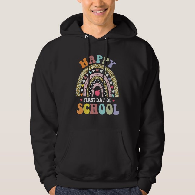 Happy First Day Of School Rainbow Leopard Teacher  Hoodie (Framsida)