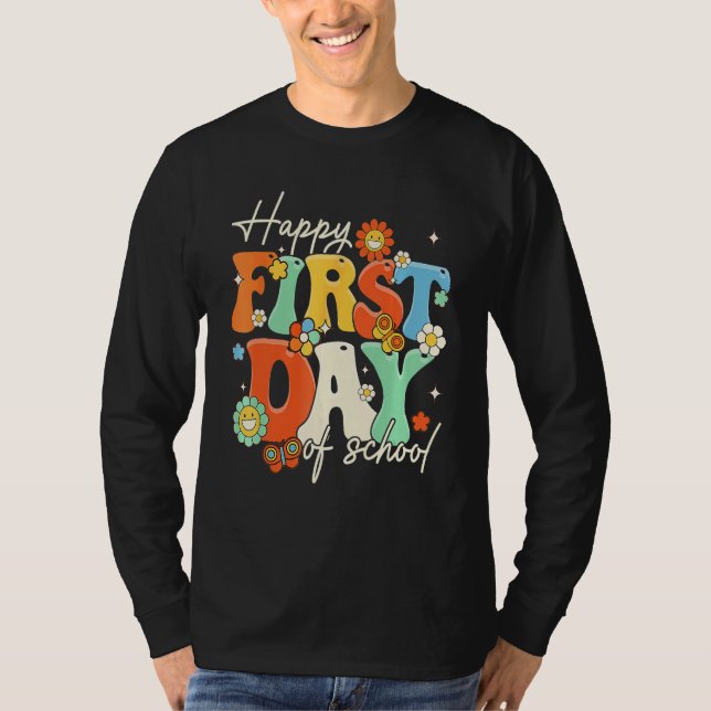 Happy First Day Of School Retro Groovy  Teacher St T Shirt (Framsida)