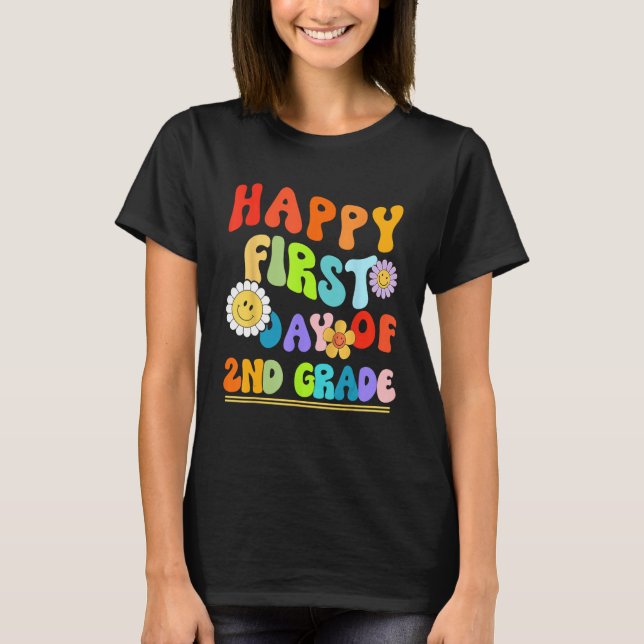 Happy First Day Of Second 2nd Grade Groovy Teacher T Shirt (Framsida)