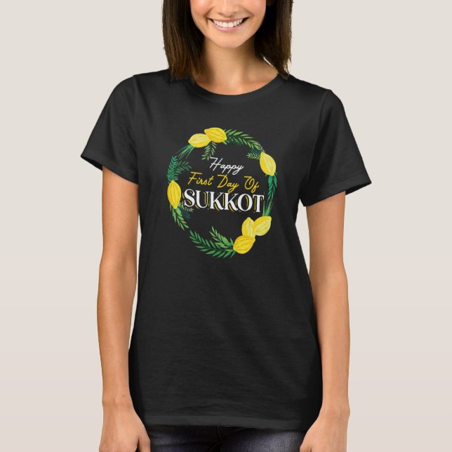 Happy First Day Of Sukkot Lulav Palm Tree Israelit T Shirt (Framsida)