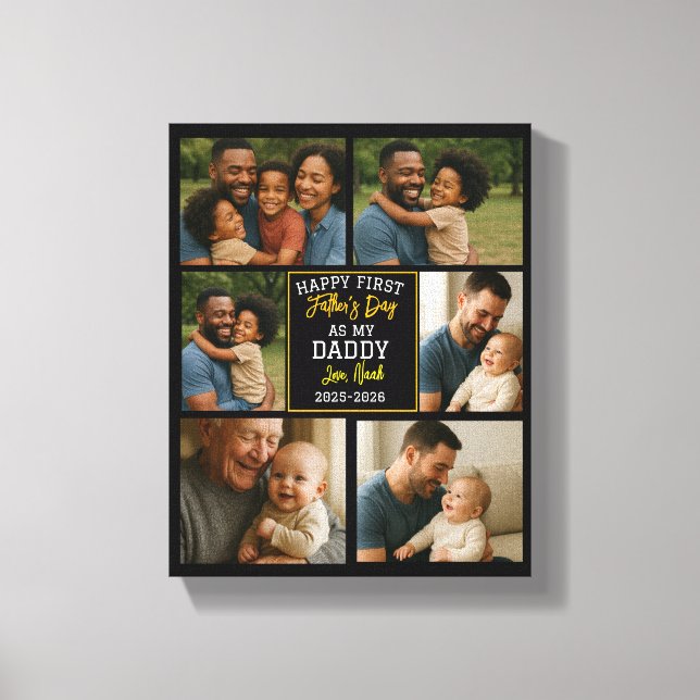 Happy First Father Day Personalized Photo Collage Canvastryck (Framsida)