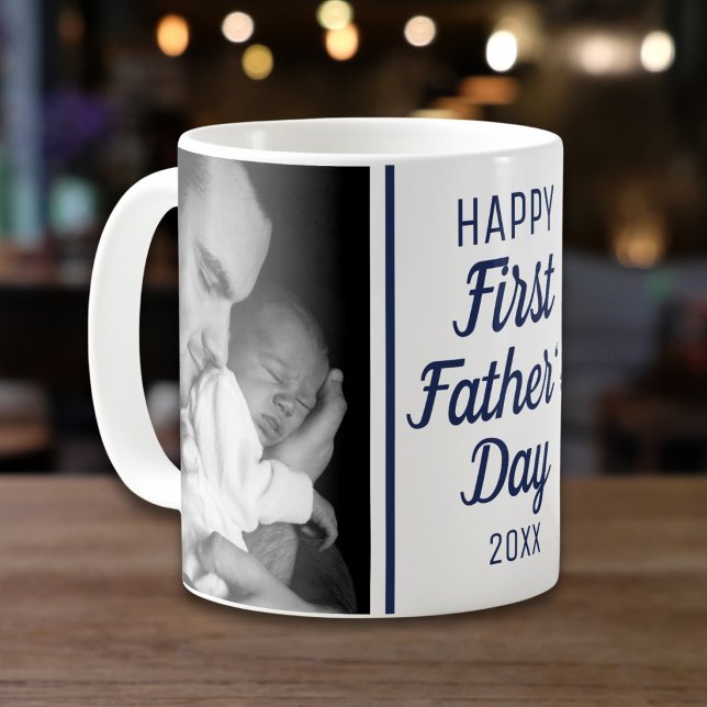 Happy First Father's Day 2 Photo Blue And White Kaffemugg (Skapare uppladdad)