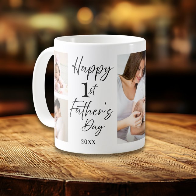 Happy First Father's Day Dad 5 Photo Collage   Kaffemugg (Skapare uppladdad)