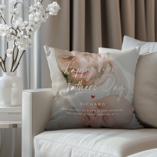 Happy First Father's Day Photo Collage & Quote Kudde (Skapare uppladdad)