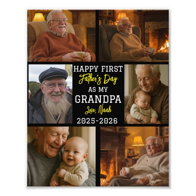 Happy First Grandpa Day Photo Collage Fototryck (Framsidan)