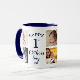 Happy First Mother's Day 8 Photo Collage Navy Blue Mugg