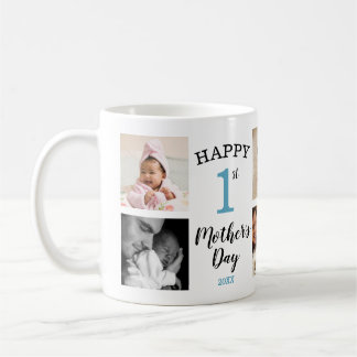 Happy First Mother's Day Blue 8 Photo Collage Kaffemugg