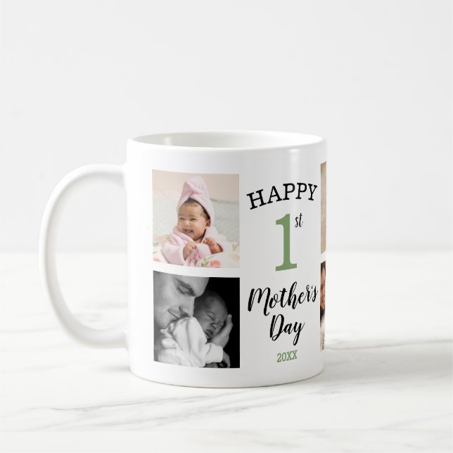 Happy First Mother's Day Sage 8 Photo Collage Kaffemugg (Vänster)