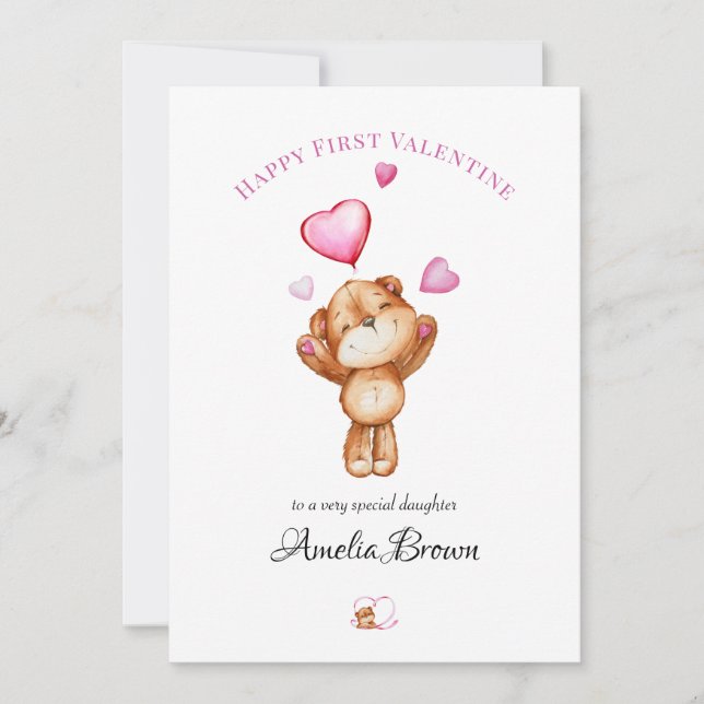 Happy First Valentine Teddy Bear Greeting Card fo Julkort (Framsida)