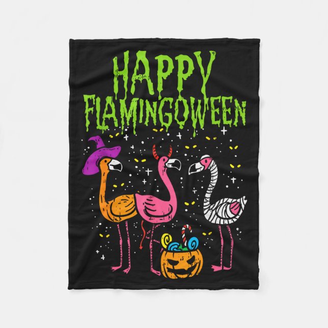 Happy Flamingoween Y Flamingos Funny Halloween Cos Fleecefilt (Framsidan)