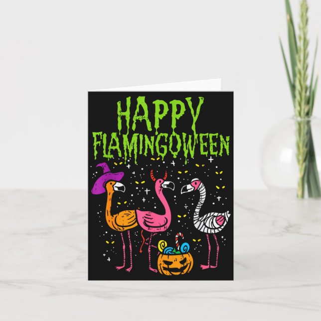 Happy Flamingoween Y Flamingos Funny Halloween Cos Kort (Framsida)