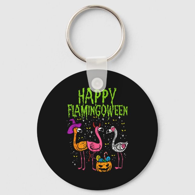 Happy Flamingoween Y Flamingos Funny Halloween Cos Nyckelring (Framsida)