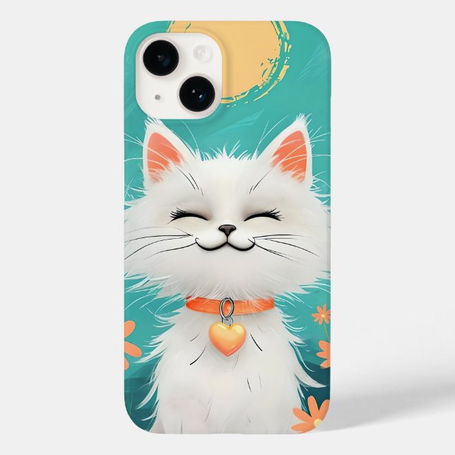Happy Fluffy White Cat Phone Case - Sunny Smile &  (Baksida)