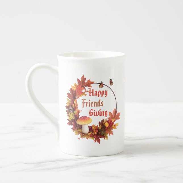 Happy Friendsgiving Fall Festive Personalized Benporslin Mugg (Vänster)