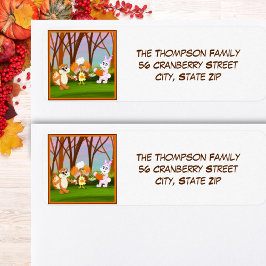 Happy Friendsgiving Turkey with Chipmunk, Rabbit Returadress Etikett