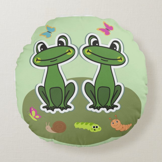 Happy Frog Design   Edition         Rundes Kissen Rund Kudde (Framsidan)