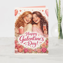 Happy Galentine's Day Greeting Card, Blank Inside Kort