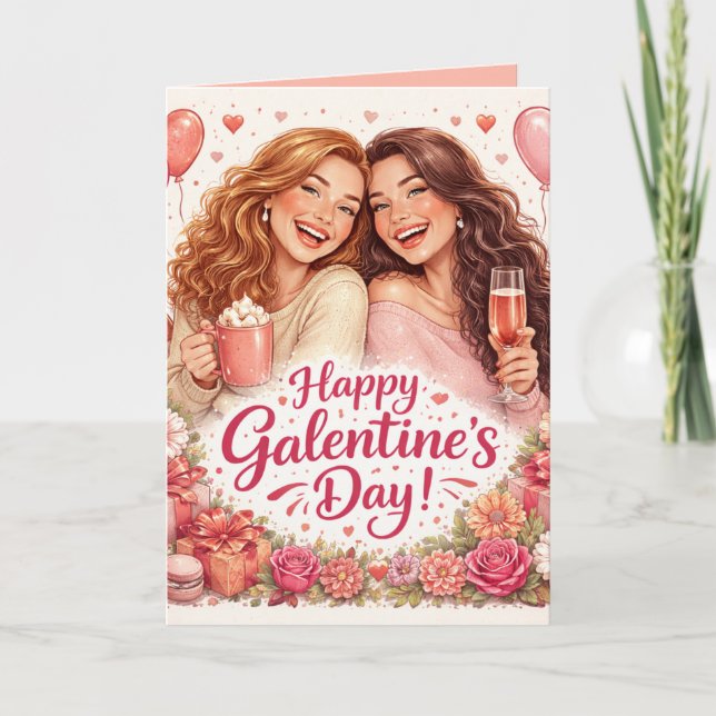 Happy Galentine's Day Greeting Card, Blank Inside Kort (Framsida)
