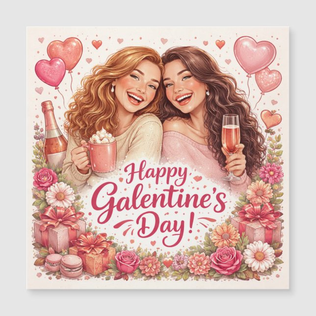 Happy Galentine's Day Greeting Card, Magnetic Card (Framsida)