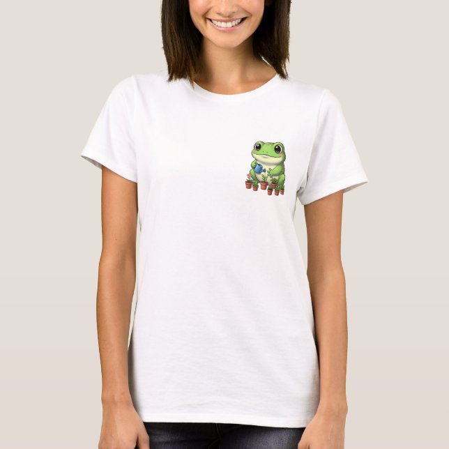 Happy Gardening Frog with Watering Can & Potted T Shirt (Framsida)