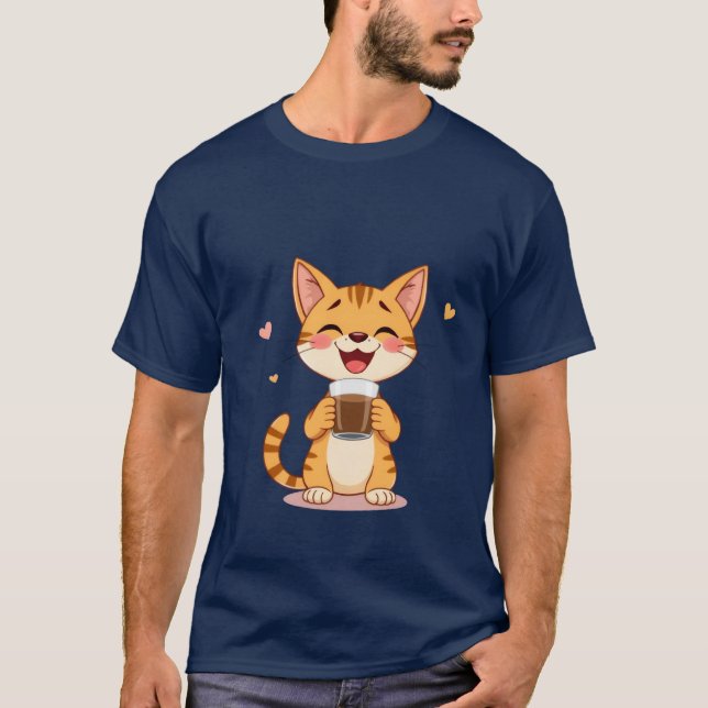 Happy Ginger Cat Coffee Love Joyful Morning ✨🐾☕ T Shirt (Framsida)