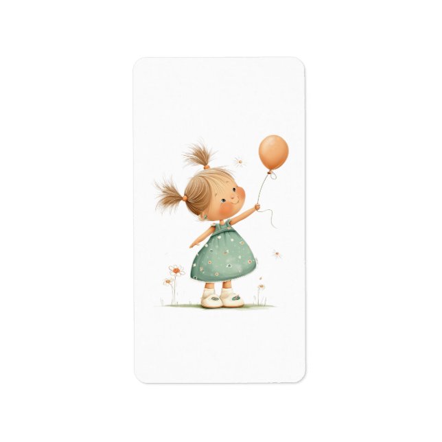 Happy Girl with Balloon Watercolor Adressetikett (Framsidan)