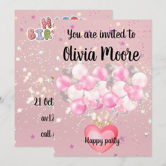 Happy glitter magic baby sweet inbjudningar (Fram/baksida)