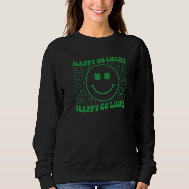 Happy Go Lucky Retro Groovy St Patricks Day Funny  T Shirt (Framsida)