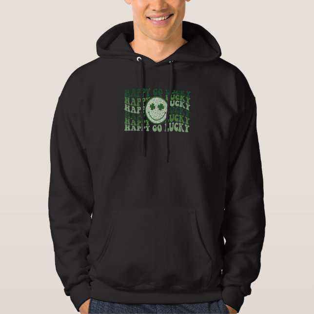 Happy Go Lucky Retro Leopard St Patrick's Day Face Hoodie (Framsida)