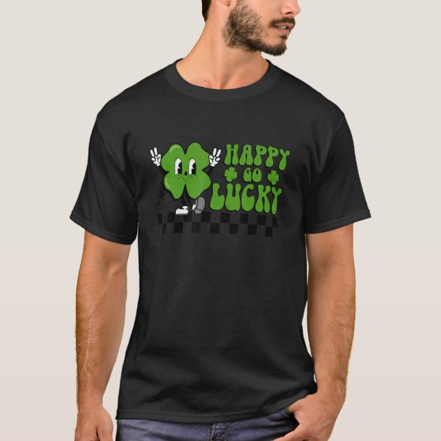 Happy Go Lucky St. Patrick's Day Kids Cute Shamroc T Shirt (Framsida)