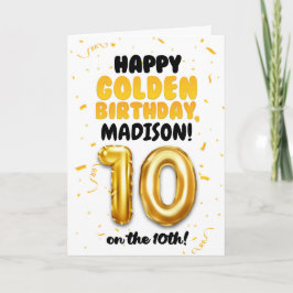 Happy Golden Birthday, 10th Birthday Card for Kids Kort