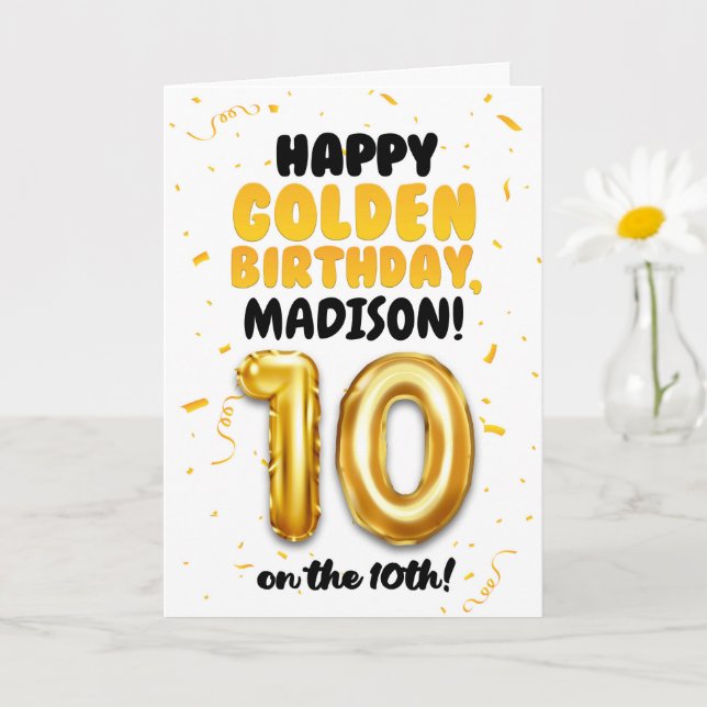 Happy Golden Birthday, 10th Birthday Card for Kids Kort (Liten växt)