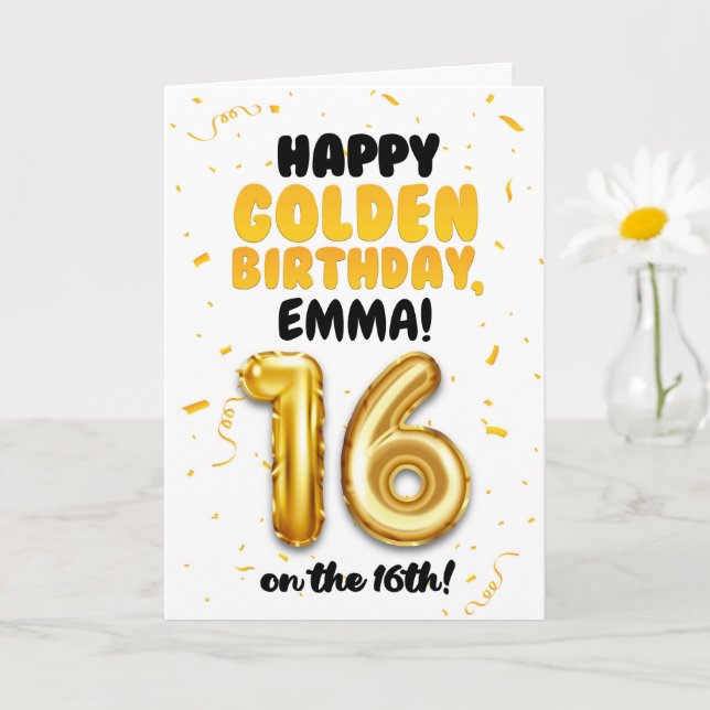 Happy Golden Birthday, 16th Birthday Card for Teen Kort (Liten växt)