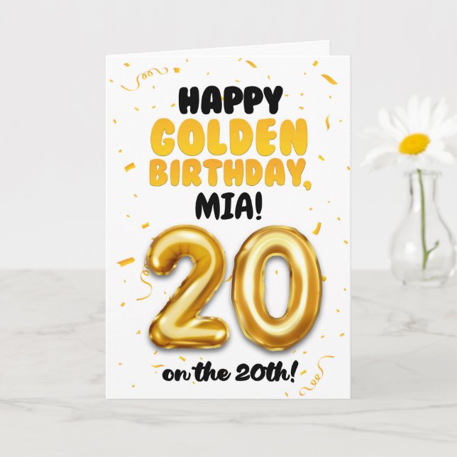 Happy Golden Birthday, 20th Birthday Card  Kort (Liten växt)